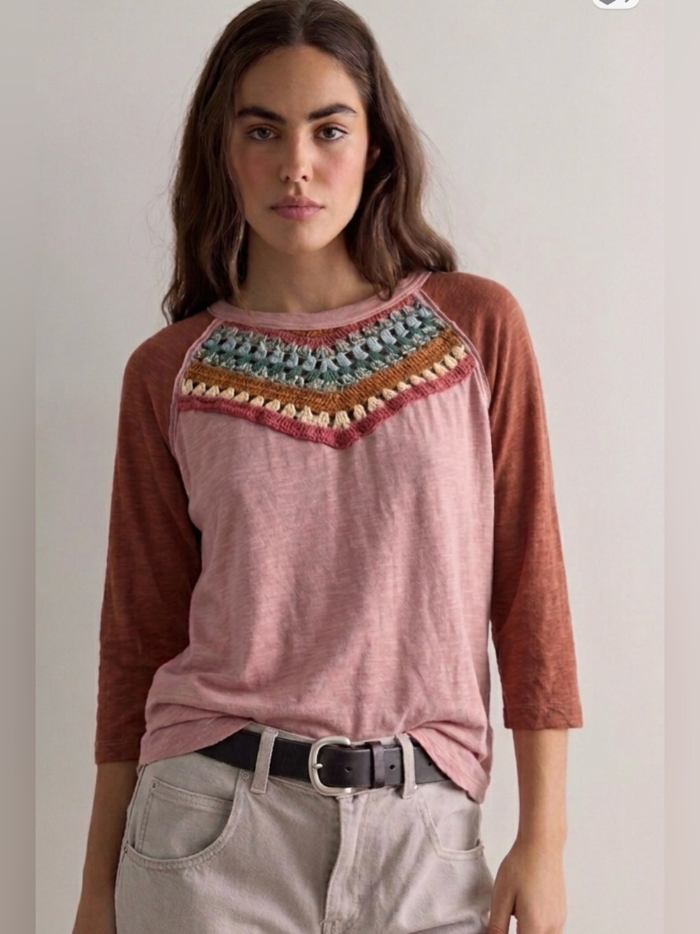 Free People We The Free Embellished Boho Crochet Top Dusty Rose Small